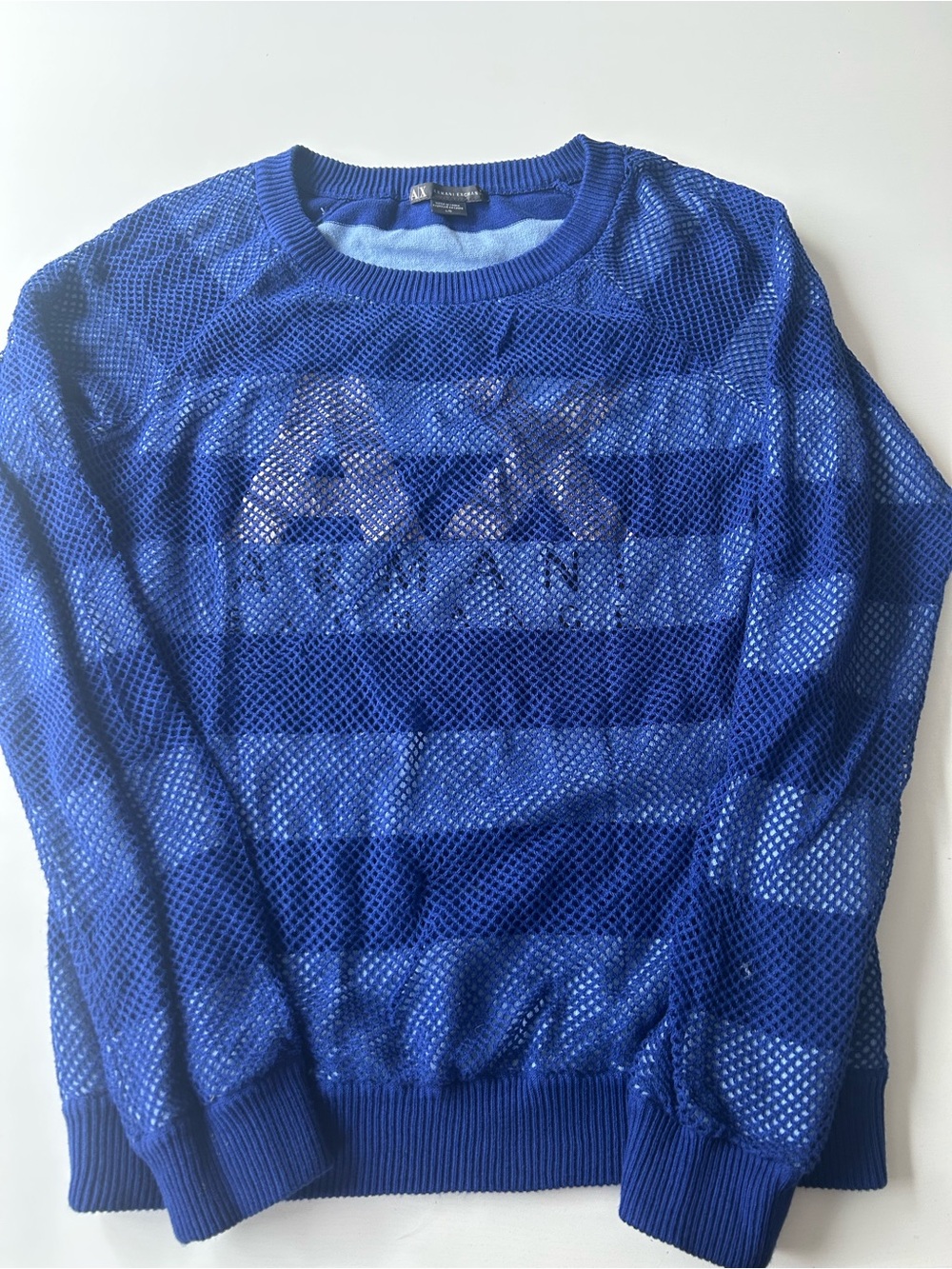 Armani Exchange Royal Blue Mesh Crewneck Sweater